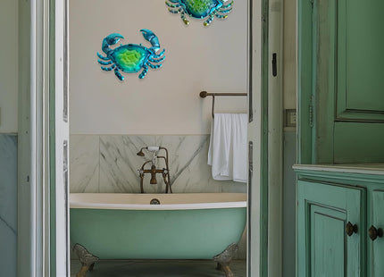 LIFFY Metal Crab Wall Art Decor Ocean Wall Hanging Coastal Wall Sculptures Beach Theme Wall Decoration for Indoor Outdoor Bathroom Bedroom Living Room Garden Pool (10inch,2 pcs)