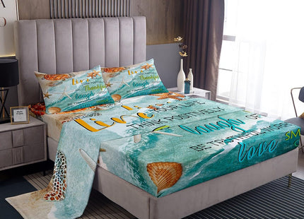Ocean Coastal Sheet Set Twin Size, Summer Beach Sheets For Kids Boys Girls Adults Bedroom Decor, Blue Ocean Sea Shell Bed Sheets Set Sea Turtle Hawaiian Style Top Fitted Sheet Beach Theme Decor