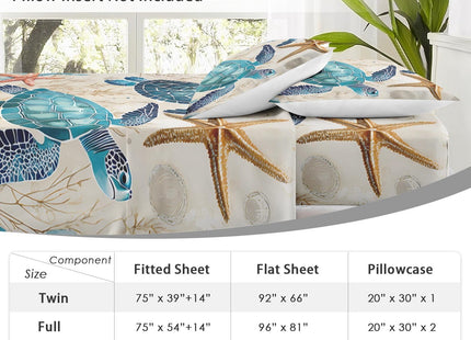WeCozy Queen Bed Sheet Set, 4 Pieces Ocean Coral Bedding with Flat