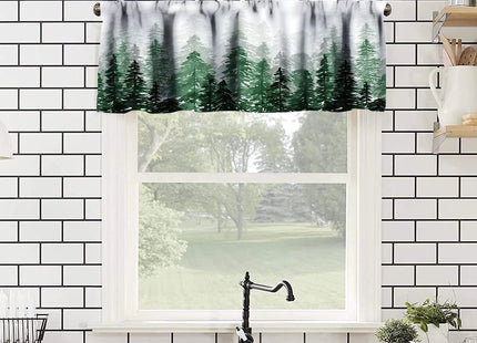 Green Forest Valance Curtains Nature Scenery with Misty Forest Landscape Art Valances for Bedroom Window Valance for Kitchen Bathroom Living Room Dining Room Valances for Windows 54X18 Inches