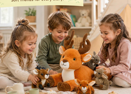 MorisMos Plush Deer Stuffed Animal, 18" Mommy Stuffed Deer with 4 Babies