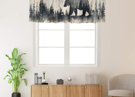 DFGJESLA Rustic Bear Deer Kitchen Valance Curtains Country Cabin Lodge Wild Animals Forest Hunting Rod Pocket Valances for Bedroom Living Room Dining Room, 54 x 18 in