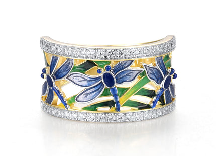 Santuzza 925 Sterling Silver Blue Dragonfly Openwork Ring Cubic Zirconia Enamel Dragonfly Ring Vintage Ring for Women (6)