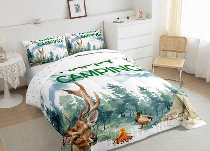 Erosebridal RV Camper King Bedding Set,Kids Camping Decor Comforter Set for Travel Trailers,Pike Fish Mallard Duck Quilt Set Rustic Cabin Deer Hunting Bed Comforter Sets,2 Pillowcases