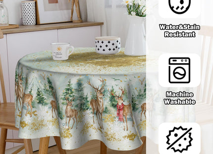 VentuCoven Christmas Tablecloth 60 inch Round Xmas Winter Deer Table Cloth Xmas Table Cloths Tablecloths for Kitchen Dining Decorations Holiday