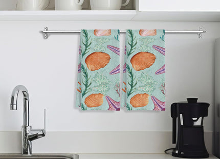 QCBBIRC Ocean Seashells and Starfish Hand Towels for Bathroom Set of 2,Soft Absorbent Waffle Weave Kitchen Towels Dish Towel,Decorative Bathroom Towel for Kitchen Yoga Home Decor 16X24 Inch