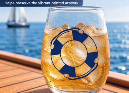 15oz Printed Nautical Stemless Wine Glasses, Set of 4, Anchor & Compass