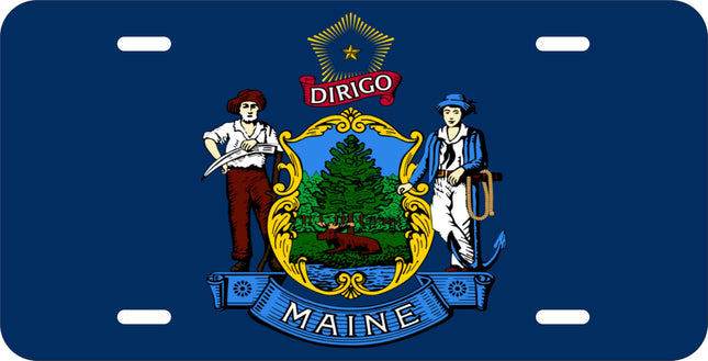 DMSE Maine State Flag License Plate - 11.99''x5.99''- Premium Textured Finish Front Bumper Tag - Heavy-Duty Aluminum, UV-Resistant & Made in USA.