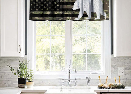 SHElifestyle Rustic Camo Bear Window Curtain Valance, Vintage US Flag Camouflage Hunting Forest Country Farmhouse Window Treatment Valance for Kitchen Bedroom Living Room 54x18inch