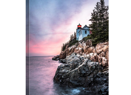 Coastal Wall Art Sunset Maine Bass Harbor Lighthouse Wall Decor Acadia National Park Pictures Nature Ocean Beach Canvas Prints Modern Seascape Artwork for Bedroom Bathroom Home Decoration 16x24"