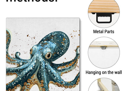 Nautical Octopus Canvas Wall Art Octopus Ocean Theme Print Poster Coastal Framed Picture Painting for Home Beach House Bedroom Wall Decor 8x10 Inch