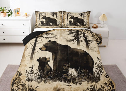 Feelyou Bear Comforter Set Queen Size Rustic Bedding Set for Kids Boys