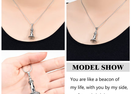 constantlife Urn Necklace Cremation Jewelry for Ashes Lighthouse Design Urn Pendant Stainless Steel Keepsake Memorial Gift (Silver)