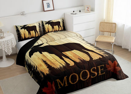 Erosebridal Farmhouse Bedding Pine Tree Rustic Decor, Moose Queen Comforter Set Wild Animal Bedding Comforter Sets, Oil Painting Abstract Quilt, Wildlife Nature Safari Room Decor for Boys Girls Teen