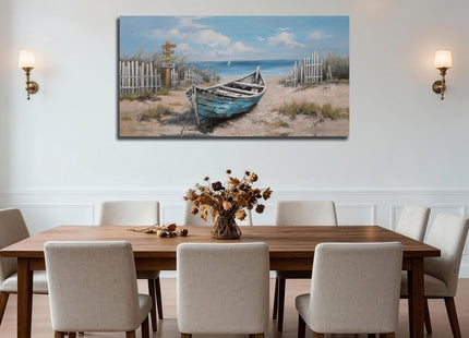 Ardemy Beach Canvas Wall Art Nautical Art Wall Decor for Living Room, Blue Teal Bedroom Picture Textured Boat Painting Framed Artwork Dining Room Home Office Kitchen, Large 40"x20"