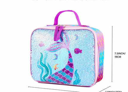 KK CRAFTS Cute Insulated Lunch Box For Girls Boys Kids Toddlers Preschool Kindergarten Elementary(Small, Sequin Purple Mermaid)