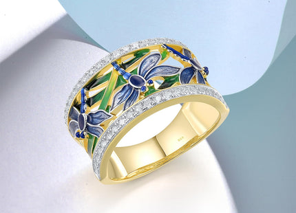 Santuzza 925 Sterling Silver Blue Dragonfly Openwork Ring Cubic Zirconia Enamel Dragonfly Ring Vintage Ring for Women (6)