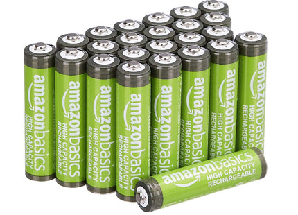 Amazon Basics 24-Pack Rechargeable AAA NiMH High-Capacity Batteries, 850 mAh, 1.2V, Low Self-Discharge, Pre-Charged, Recharge up to 500x Times