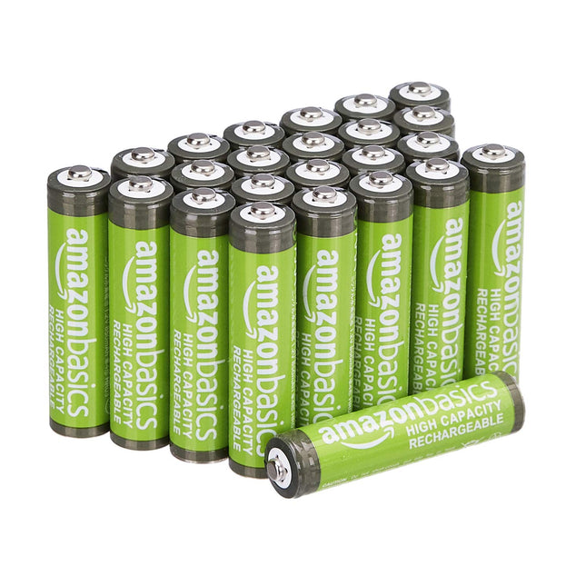 Amazon Basics 24-Pack Rechargeable AAA NiMH High-Capacity Batteries, 850 mAh, 1.2V, Low Self-Discharge, Pre-Charged, Recharge up to 500x Times
