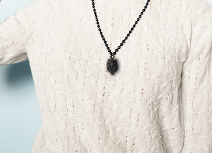 ASGIFT Cute Owl Necklace Black Obsidian Owl Animal Protection Pendant with Adjustable Bead Chain Good Luck Owl Necklace Jewelry Gift for Women Men