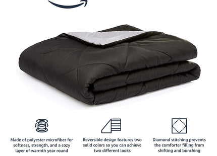 Amazon Basics Comforter Blanket, Reversible, Lightweight Microfiber, Machine Washable, All Season, Full/Queen, Black/Grey
