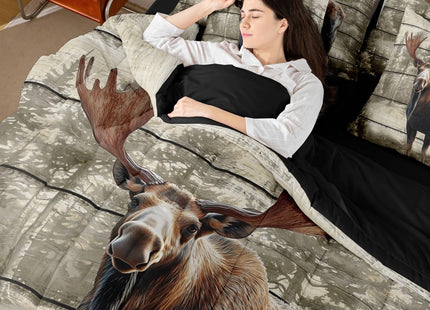 Feelyou Cabin Rustic Deer Comforter Set Queen Size Soft 7 Pieces Hunting