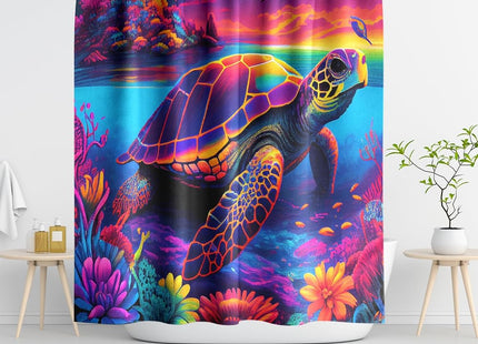 Reateforin Nautical Rainbow Sea Turtles Beach Theme Fabric Shower Curtain Sets Bathroom Blue Ocean Shower Curtain Decor Beach Shower Curtain Bathroom Decor with Grommets and Hooks - 72 "x 72"