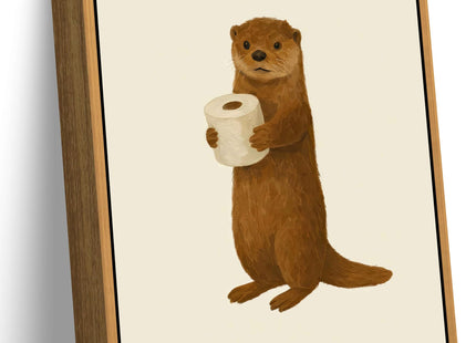 Floating Framed Funny Bathroom Otter Canvas Wall Art, Cute Otter Wall Decor