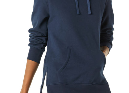 Amazon Essentials Women's Fleece Hooded Tunic Sweatshirt with Kangaroo Pocket and Side Slits, Navy, Small