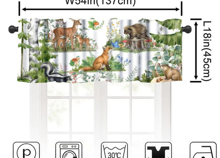 wlsgdsg Forest Animal Valance Curtain for Kids Watercolor Wild Animal Bear Fox Deer Kids Green Woodland Tree Window Treatment Valances Curtains for Boys Living Room Bedroom Nursery 54x18In 1P