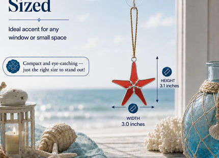 Red Stained Glass Starfish Suncatcher 3in Home Decor, Beach Gifts for Women