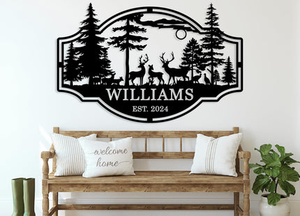 Custom Last Name Sign with Deer, Personalized Family Name Sign for Home, Large Outdoor Deer Cabin Sign, Mountain Decor, Man Cave Decor Sign, Hunting Gift, Hunter Gift