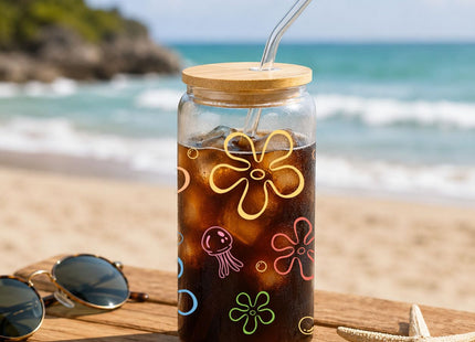 Mikopei beach gifts for women, Sea Glass Cup with Lid and Straw, 16 oz