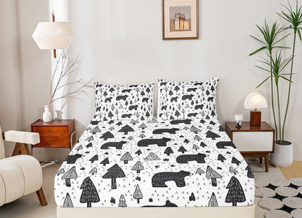 Erosebridal Black Bear Fitted Sheet Queen Rustic Woodland Animal Bed Sheets Country Pine Tree Sheets for Kids Boys Teens Adults Men Cabin Lodge Bedding Set with 2 Pillow Cases