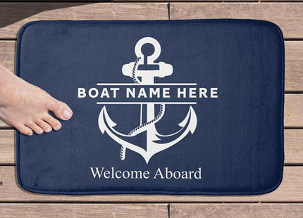 Personalized Welcome Aboard Boat Mat - Custom Name Anchor Door Rug, Customized Ship Entrance Floor, Non-Slip Nautical Outdoor Lake House Decor, Yacht Gift for Boat Owners