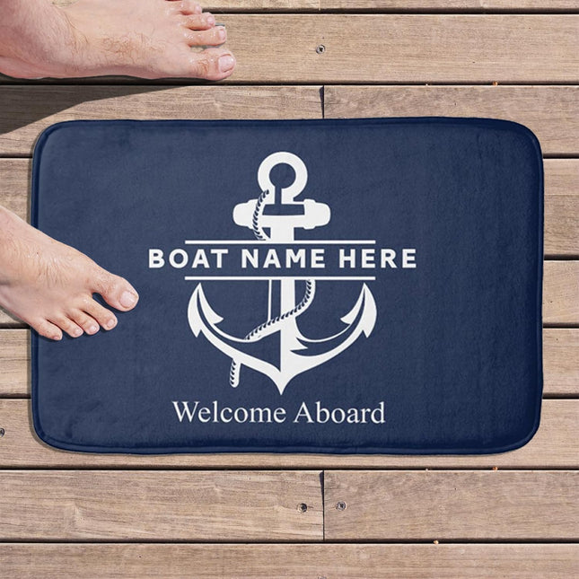 Personalized Welcome Aboard Boat Mat - Custom Name Anchor Door Rug, Customized Ship Entrance Floor, Non-Slip Nautical Outdoor Lake House Decor, Yacht Gift for Boat Owners