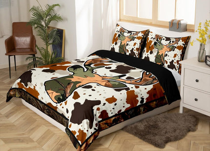 Erosebridal Deer Cow Print Comforter Cover Rustic Trees Branches Leaves Camo Bedding Set Twin Camouflage Hunting Theme Duvet Cover Rustic Farmhouse Quilt Cover Soft Lightweight Zipper 1 Pillow Case