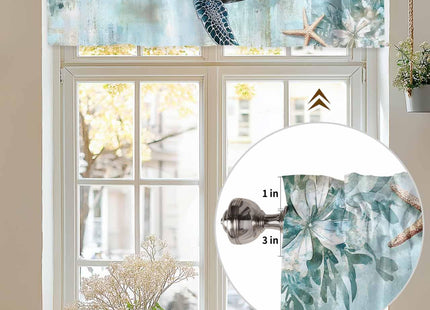 Nautical Coastal Valance for Windows, Beach Sea Turtle Starfish Ocean Ocean Rod Pocket Curtain Valances for Living Room Bathroom Underwater World Window Treatment Valances 60"W x 18"L, 1 Panel