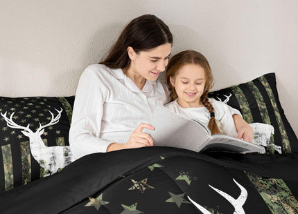 Erosebridal Kids Camo Deer Bedding Set for Boys Twin Size American Flag Hunting Comforter Sets for Men Army Green Camouflage Down Comforter Wildlife Rustic Farmhouse Quilt Set for Cabin Lodge 2 Pcs