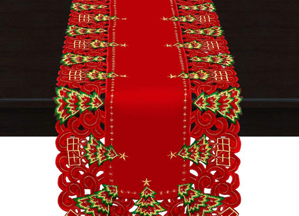 Grelucgo Embroidered Christmas Holiday Holly Tree Table Runner, Dresser Scarf, Rectangular 16 x 72 Inch