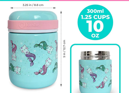 kinsho Bento Lunch Box Set with Thermo Bag & Ice Pack Pink Aqua Cat Mermaid