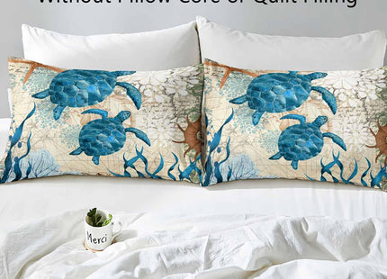 LUVIVIHOME 3PCS Blue Sea Turtle Duvet Cover Queen Bedding Sets, Coastal Bedding Teen Boys Girls Kids Bedding Beach Ocean Seaweed Coral Starfish Sea Animal Nautical Comforter Quilt Cover 2 Pillow Cases