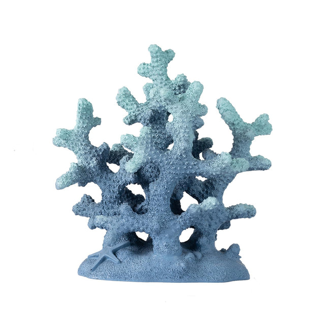 8.1"H Blue Coral Decor, Resin Coral Statue, Nautical Decor for Home, Bedroom, Bathroom, Living Room, Beach/Coastal/Ocean Themed Cabinet Shelf Tabletop Decor