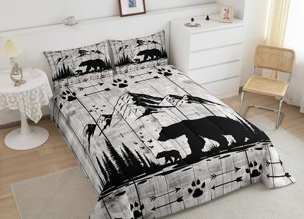 Feelyou Rustic Bear Comforter Set Toddler Size, Wildlife Hunting Theme Quilt Set with 2 Pillowcases, Western Wild Animal Bedding Set 2pcs for Kids Boys Teens Room Decor, Wooden Board Duvet Insert