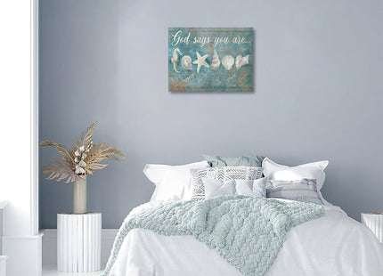 jerkboo Seashell Decor Wall Art Ocean Coastal Beach Nautical Pictures, Seashell Starfish Painting Canvas Prints Framed Modern Artwork for Bathroom Bedroom Living Room Home Ready to Hang 12"x16"
