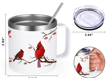 Qtencas Cardinal Gifts for Women, Cardinal Gifts, Northern Cardinalis Red 14 Oz Insulated Mug, Christmas Coffee Mug, Red Cardinals Gift for Cardinalis, Bird lovers, White
