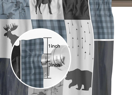 Homechoid Retro Countryside Bear Moose Woods Curtain Valance for Windows/Living Room/Kitchen/Bathroom/Farmhouse, Grey Blue Buffalo Plaid Short Rod Pocket Tier Curtain Window Treatment, 1 Panel 42x18