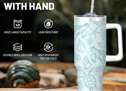 40oz Beach Sea Turtle Tumbler with Handle Cup, Sea Turtle Gifts for Women