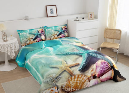 Erosebridal Ocean Beach Comforter Set Twin Teal Starfish Coastal Bedding Sets Conch Shell Sea Animal Quilt Duvet for Kids Boys Girls Summer Hawaiian Beach Holiday Comforter Green Yellow 1 Pillowcase