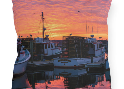 Lobster Boats in Maine Harbor Outdoor Pillow - Double-Sided with Vibrant Colors